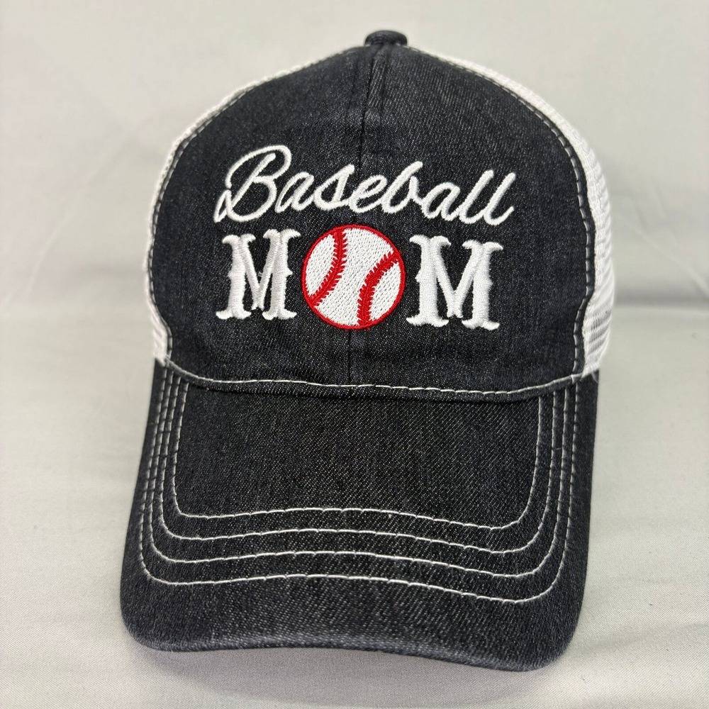 C.C Baseball Mom Trucker Hat Womens OS Black White Ponytail Mesh Cap